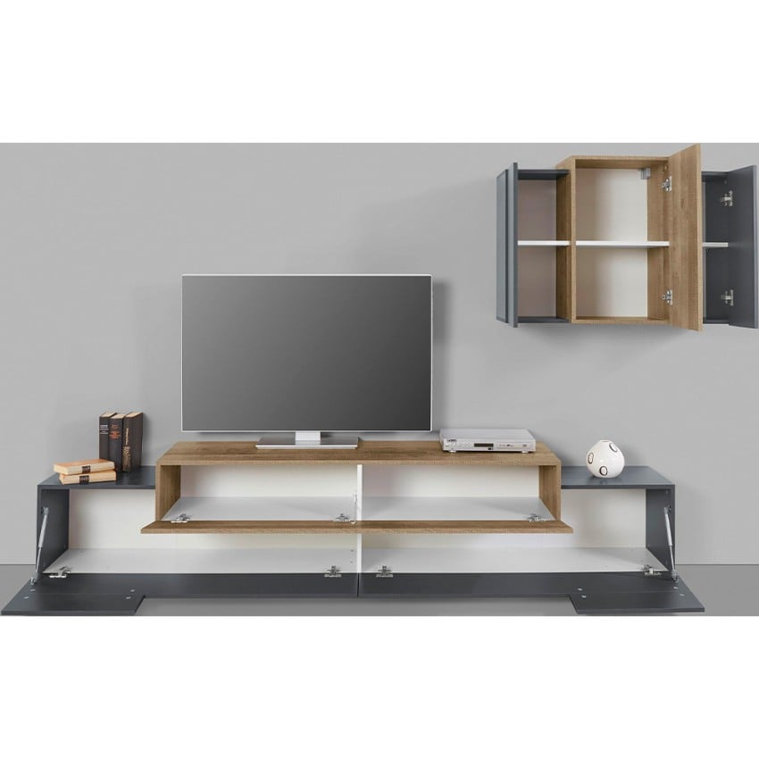 Stady AP Meuble TV Mural Moderne En Bois Noir Et Placard Suspendu