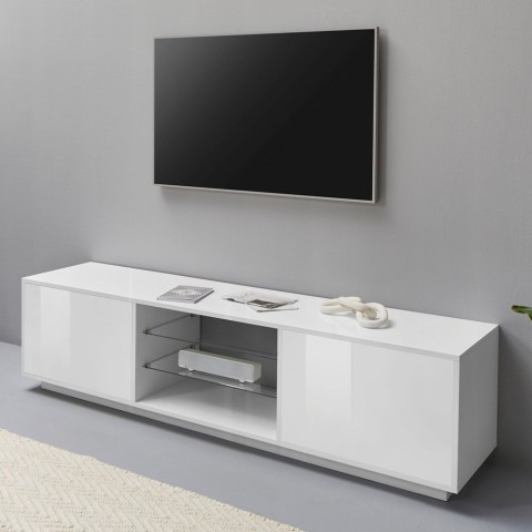 Mobile porta TV design moderno bianco soggiorno 180cm Dover Promozione