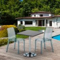 Schwarz Quadratisch Tisch und 2 Stühle Farbiges Transparent Grand Soleil Cristal Light Platinum Sales