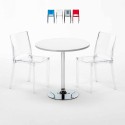 Table Ronde Blanche 70x70cm Avec 2 Chaises Colorées Grand Soleil Set Intérieur Bar Café B-Side Spectre Vente