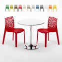Tavolino Rotondo Bianco 70x70 cm con Base in Acciaio e 2 Sedie Colorate Gruvyer Island Scelta