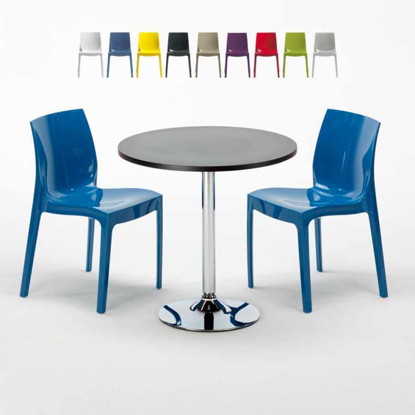 Tavolino Rotondo Nero 70x70 cm con 2 Sedie Colorate Ice Cosmopolitan Offerta Tavolino Rotondo Nero 70x70 cm con 2 Sedie Colorate Ice Cosmopolitan Offerta