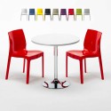 Weißer runder Beistelltisch 70x70 cm mit Stahlgestell und 2 farbigen Stühlen Ice Long Island Lagerbestand