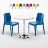 Tavolino Rotondo Bianco 70x70 cm con Base in Acciaio e 2 Sedie Colorate Ice Long Island Offerta