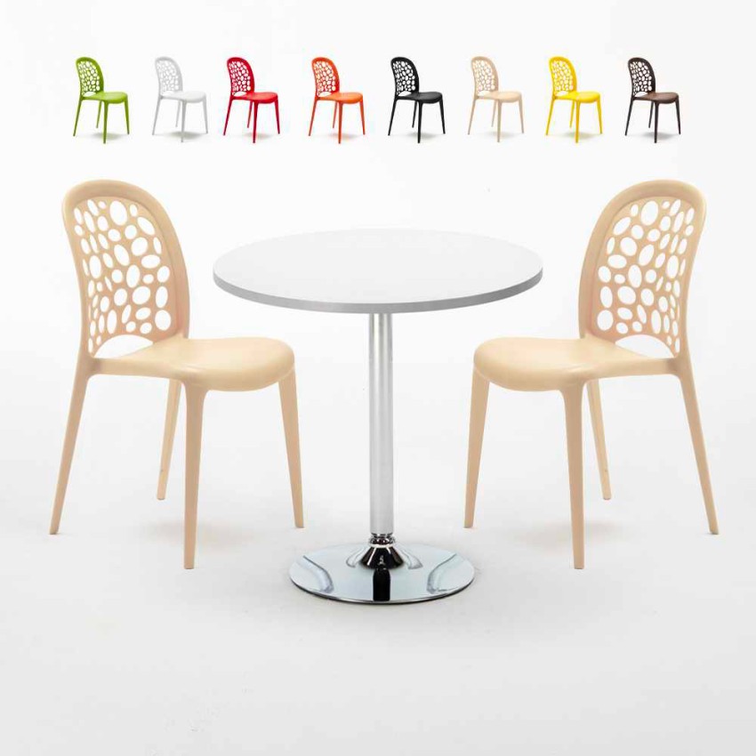 Weiß Rund Tisch und 2 Stühle Farbiges Polypropylen-Innenmastenset Wedding Long Island Verkauf