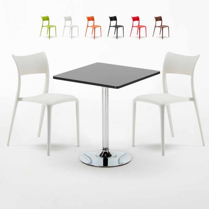 Schwarz Quadratisch Tisch und 2 Stühle Farbiges Polypropylen-Innenmastenset Parisienne Mojito Angebot