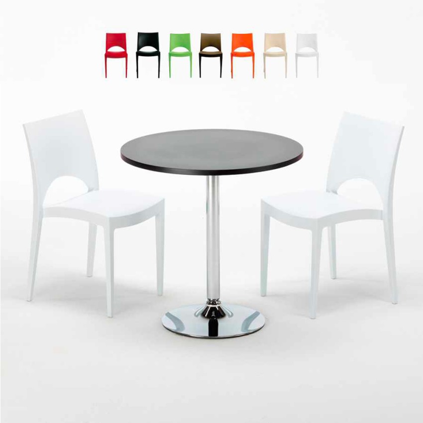 Table Ronde Noire 70x70cm Avec 2 Chaises Colorées Grand Soleil Set Intérieur Bar Café Paris Cosmopolitan Offre Table Ronde Noire 70x70cm Avec 2 Chaises Colorées Grand Soleil Set Intérieur Bar Café Paris Cosmopolitan Offre