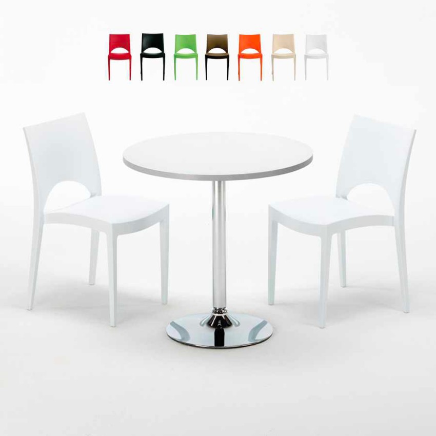 Table Ronde Blanche 70x70cm Avec 2 Chaises Colorées Grand Soleil Set Intérieur Bar Café Paris Long Island Remises Table Ronde Blanche 70x70cm Avec 2 Chaises Colorées Grand Soleil Set Intérieur Bar Café Paris Long Island Remises