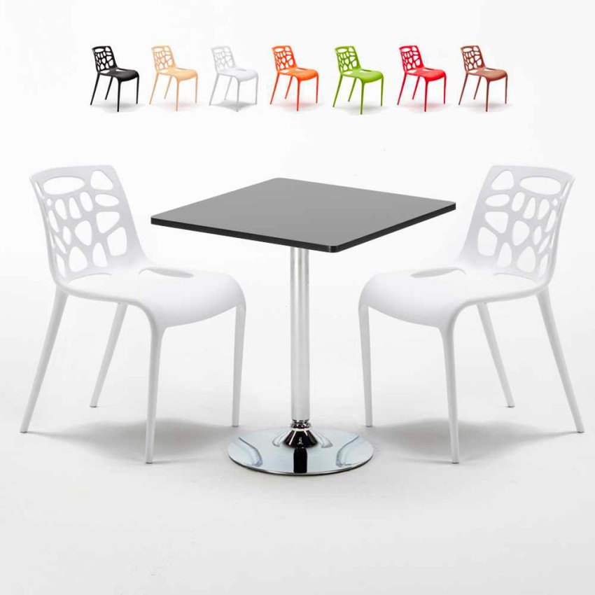 Schwarz Quadratisch Tisch und 2 Stühle Farbiges Polypropylen-Innenmastenset Gelateria Mojito Sales Schwarz Quadratisch Tisch und 2 Stühle Farbiges Polypropylen-Innenmastenset Gelateria Mojito Sales