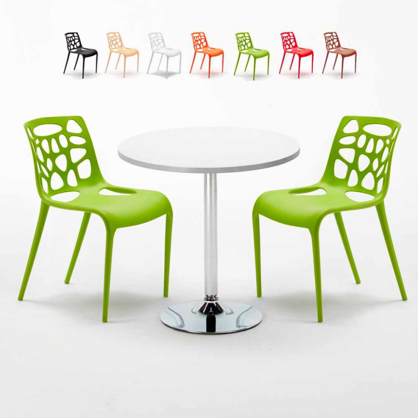 Tavolino Rotondo Bianco 70x70cm Con 2 Sedie Interno Gelateria Long Island Stock