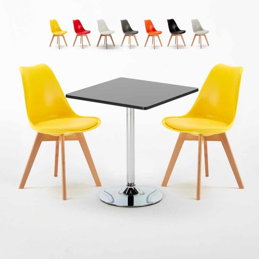 Schwarz Quadratisch Tisch und 2 Stühle Farbiges Polypropylen-Innenmastenset Nordica Mojito Sales
