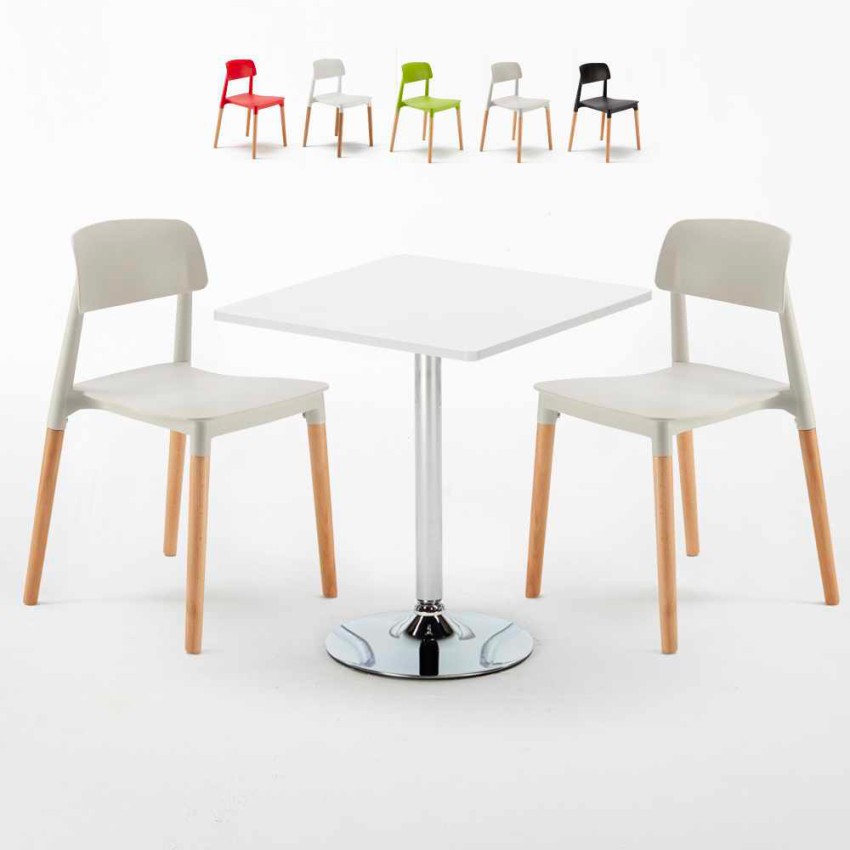 Weiß Quadratisch Tisch und 2 Stühle Farbiges Polypropylen-Innenmastenset Barcellona Cocktail Angebot