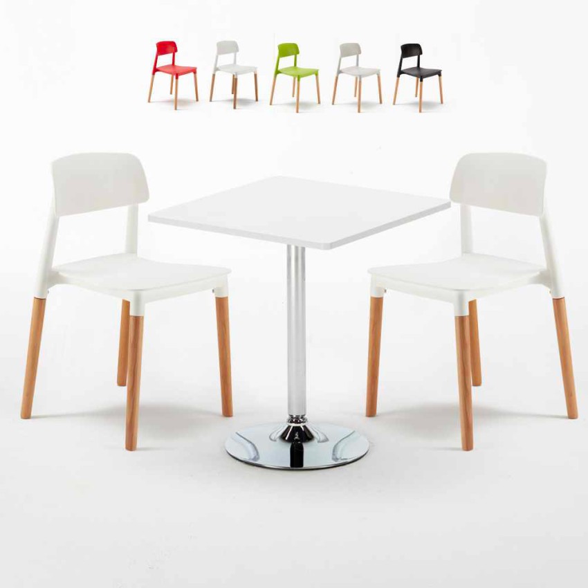 Table carrée blanche 70x70 2 Chaises Colorées intérieur bar café Barcellona Cocktail Vente Table carrée blanche 70x70 2 Chaises Colorées intérieur bar café Barcellona Cocktail Vente
