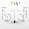 Tavolino Quadrato Bianco 70x70cm Con 2 Sedie Interno Vintage Cocktail Offerta