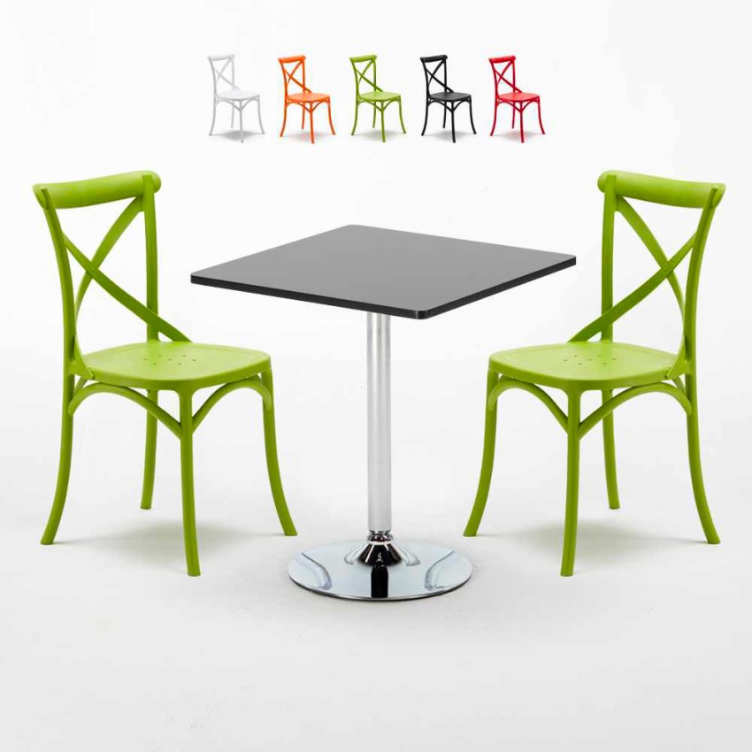 Table carrée noire 70x70cm 2 Chaises Colorées intérieur bar café Vintage Mojito Réductions Table carrée noire 70x70cm 2 Chaises Colorées intérieur bar café Vintage Mojito Réductions