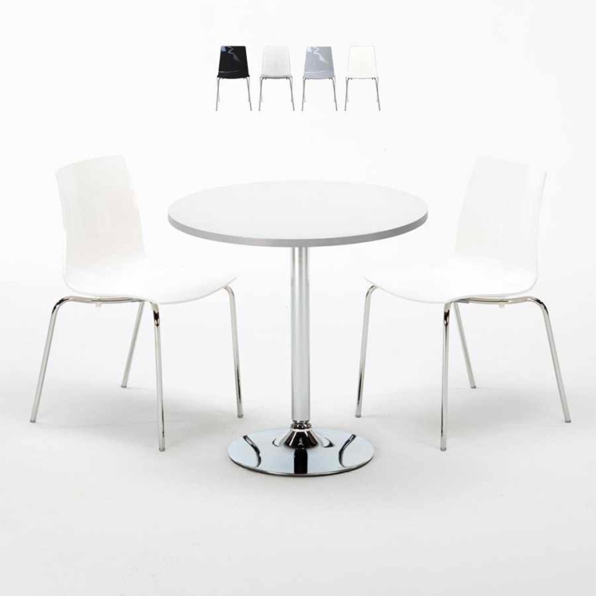 Tavolino Rotondo Bianco 70x70 cm con 2 Sedie Colorate Lollipop Silver Vendita Tavolino Rotondo Bianco 70x70 cm con 2 Sedie Colorate Lollipop Silver Vendita