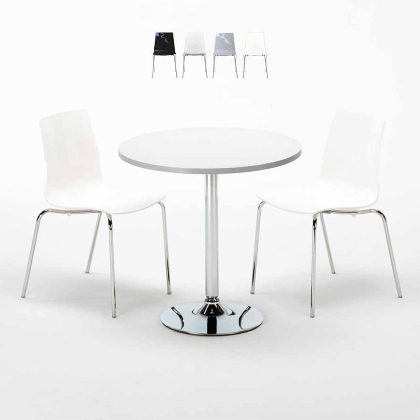 Weiß Rund Tisch und 2 Stühle Farbiges Transparent Grand Soleil Lollipop Silver Verkauf Weiß Rund Tisch und 2 Stühle Farbiges Transparent Grand Soleil Lollipop Silver Verkauf