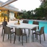Table Rectangulaire Blanche 150x90cm Avec 6 Chaises Colorées Grand Soleil Set Extérieur Bar Café Rome Summerlife Dimensions