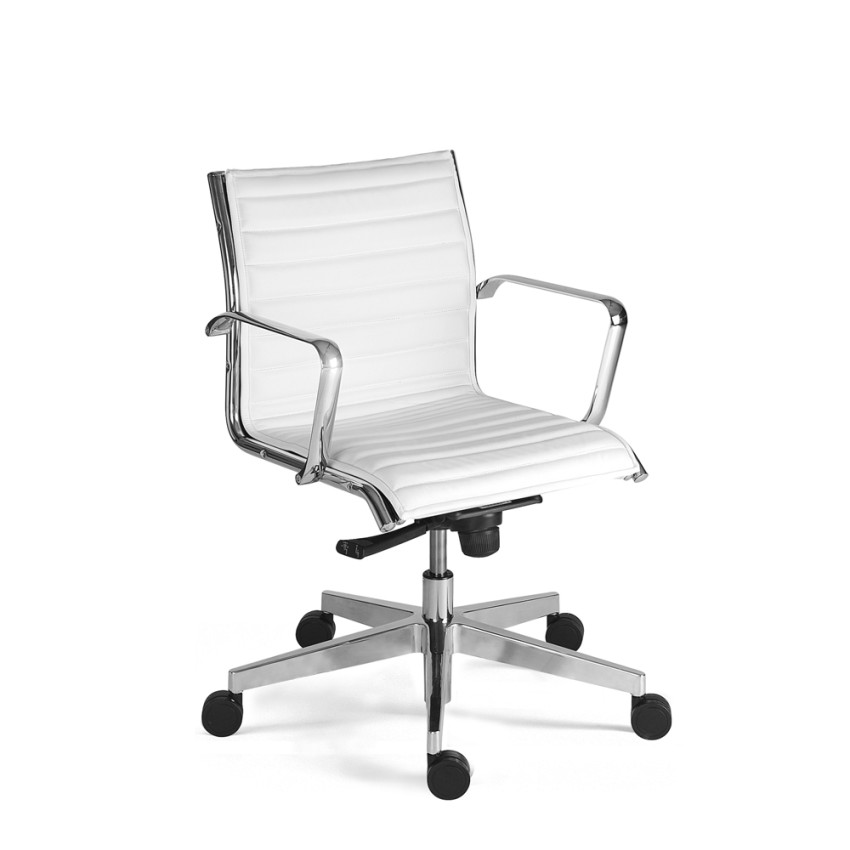 Chaise de Bureau Ergonomique Design Eames Alu Cuir Blanc