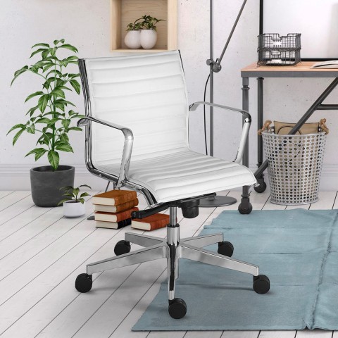 Sedia ufficio bassa ergonomica direzionale similpelle bianco Stylo LWE Promozione