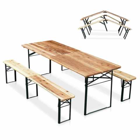 Set birreria pieghevole tavolo panche legno feste giardino sagre 220x80 Promozione