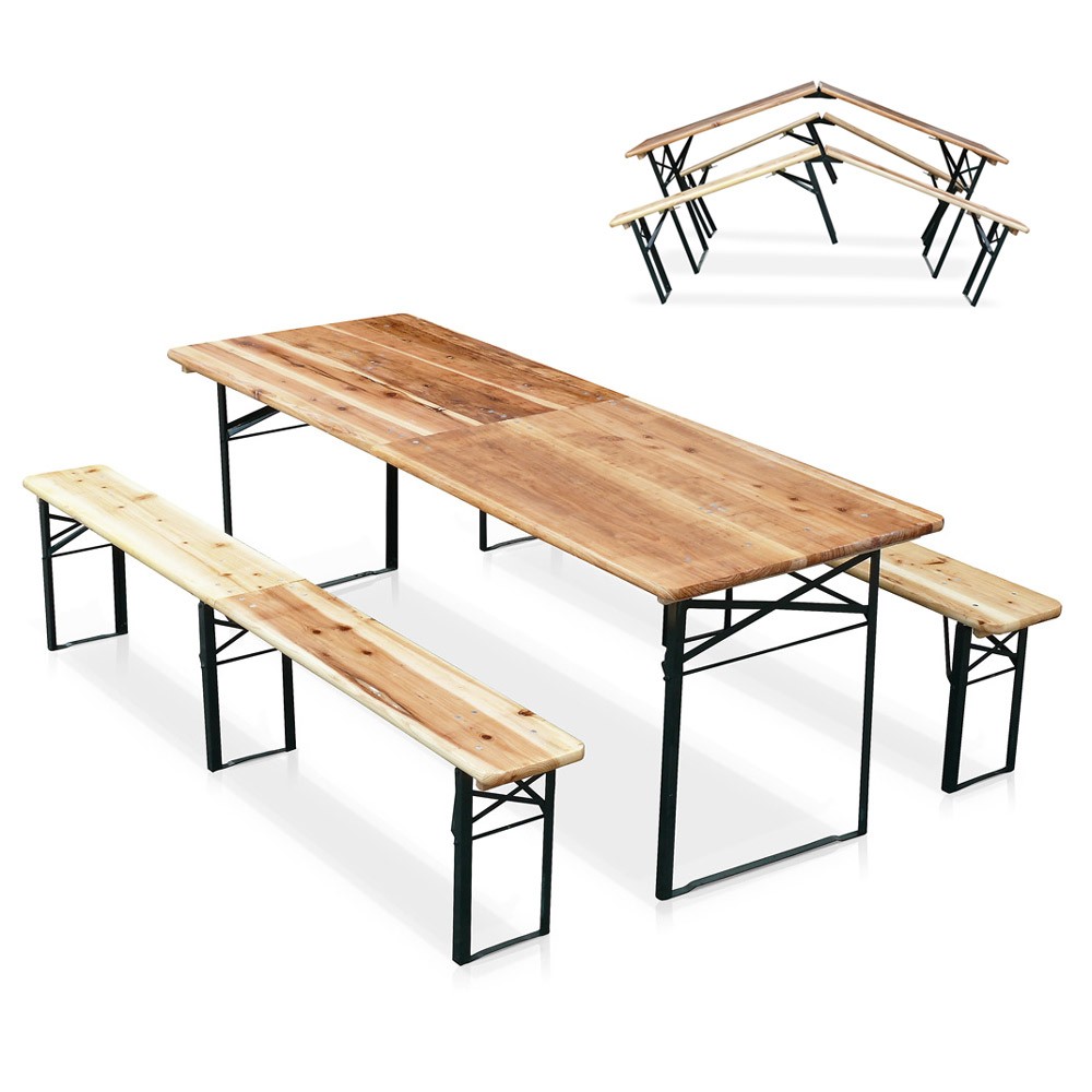 Tavolo Birreria Con Panche Prezzo.Set Panche Tavolo In Legno Pieghevoli Per Feste Giardino Sagre 220x80