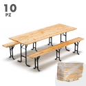 10 Set birreria tavolo panche legno feste sagre 220x80 3 gambe stock Vendita