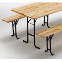 10 Set birreria tavolo panche legno feste sagre 220x80 3 gambe stock Offerta