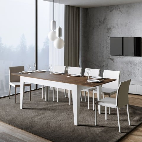 Ausziehbarer Tisch 90x160-220cm Küche Weiß Nussbaumholz Cico Mix BN