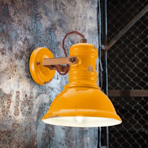 Lampada da parete applique ferro e ceramica design vintage Industrial AP Promozione