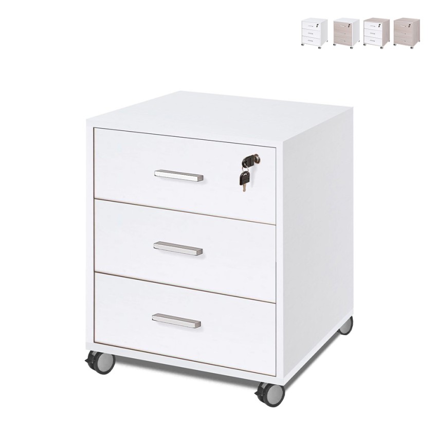 Moderner Büroschrank mit 3 Schubladen, abschließbar und Rollen, Design Cour Sales Moderner Büroschrank mit 3 Schubladen, abschließbar und Rollen, Design Cour Sales