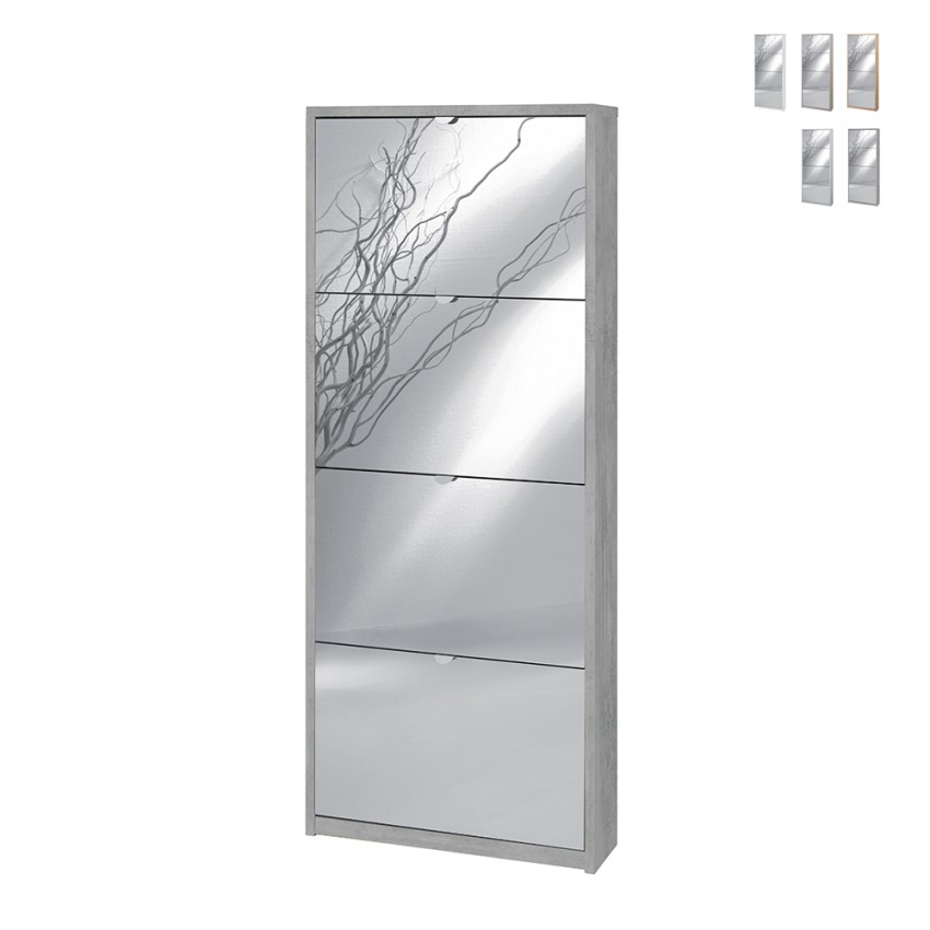 Armoire à chaussures design moderne 4 portes avec miroir 10 paires de chaussures Glenn Vente