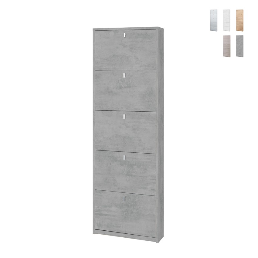 Meuble à chaussures d'entrée design moderne et slim 5 portes pour 12 paires de chaussures Lita Promotion Meuble à chaussures d'entrée design moderne et slim 5 portes pour 12 paires de chaussures Lita Promotion