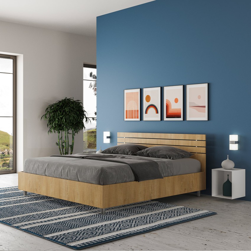 Doppelbett 160x190cm mit gerader Holz-Kopfstütze Ankel D Oak Aktion Doppelbett 160x190cm mit gerader Holz-Kopfstütze Ankel D Oak Aktion