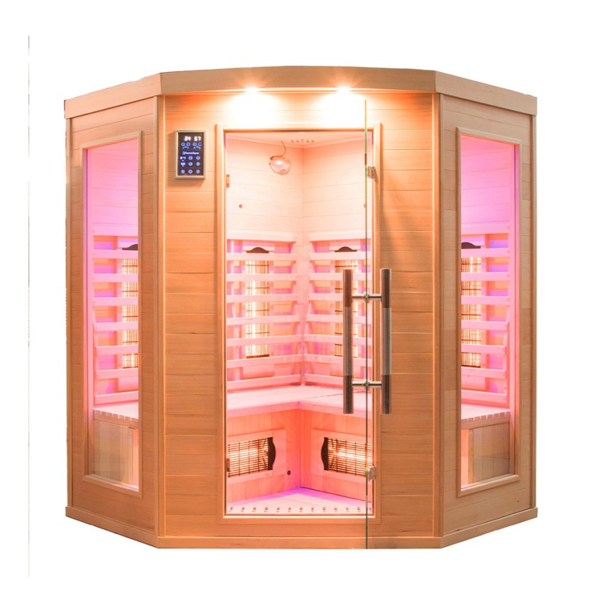 Sauna finlandais d'angle infrarouge en bois pour 3/4 places Apollon 3C Promotion