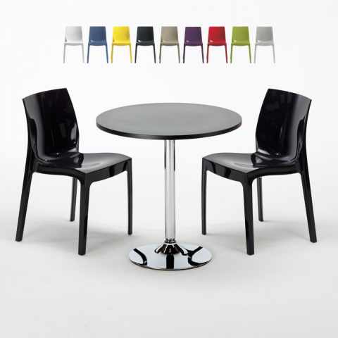 Schwarz Rund Tisch und 2 Stühle Farbiges Polypropylen-Innenmastenset Grand Soleil Ice Cosmopolitan