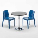 Table Ronde Noire 70x70cm Avec 2 Chaises Colorées Grand Soleil Set Intérieur Bar Café Ice Cosmopolitan 