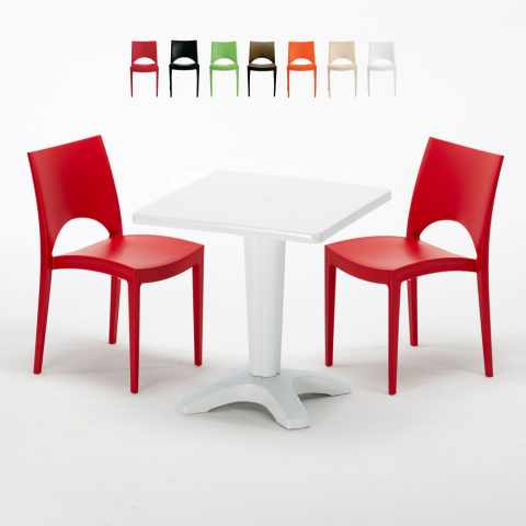 Tavolino Quadrato Bianco 70x70 cm con 2 Sedie Colorate Paris Patio Promozione