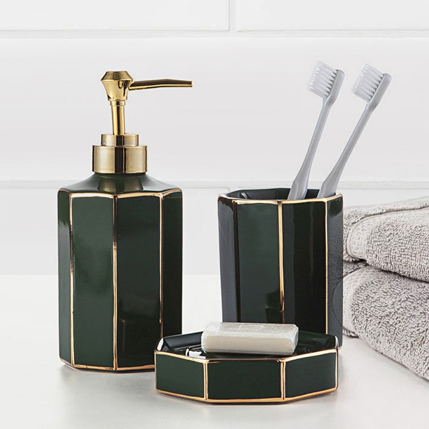 Bad-Accessoire-Set mit Zahnbürstenhalter, Seifenspender, Seifenschale und Toilettenbürste Emerald Aktion Bad-Accessoire-Set mit Zahnbürstenhalter, Seifenspender, Seifenschale und Toilettenbürste Emerald Aktion