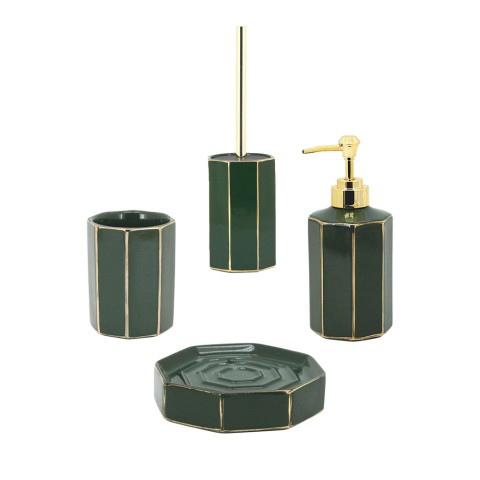 Set Badezimmer-Accessoires Zahnbürstenhalter Seifenspender Toilettenbürste Emerald