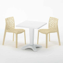 Tavolino Quadrato Bianco 70x70 cm con 2 Sedie Colorate Gruvyer Patio 
