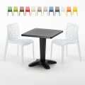 Table Carrée Noire 70x70cm Avec 2 Chaises Colorées Grand Soleil Set Bar Café Gruvyer Aia Promotion