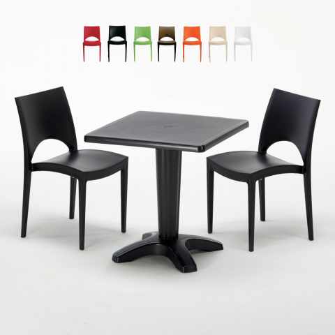 Table Carrée Noire 70x70cm Avec 2 Chaises Colorées Grand Soleil Set Bar Café Paris Aia Promotion