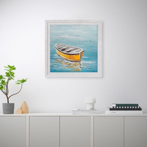 Handgemaltes Bild auf Leinwand mit Rahmen 30x30cm Meer Boot W605