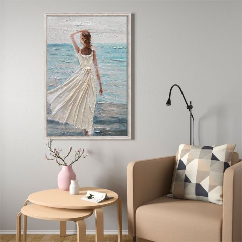 Tableau moderne peinture relief femme plage peinte à la main sur toile cadre 60 × 90 cm W713 Promotion