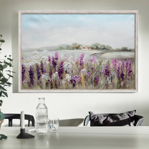 Quadro dipinto a mano su tela paesaggio campo di fiori 60x90cm W619 Promozione