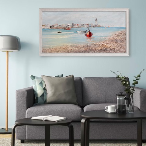 Handgemaltes Bild auf Leinwand 60x120cm Hafen mit Booten W627