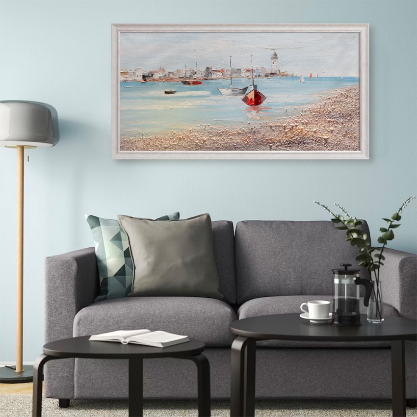 Handgemaltes Gemälde auf Leinwand Hafen mit Booten 60x120cm W627 Aktion Handgemaltes Gemälde auf Leinwand Hafen mit Booten 60x120cm W627 Aktion