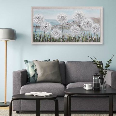 Tableau moderne champ fleurs pissenlits peint à la main sur toile cadre 60 × 120 cm W726 Promotion