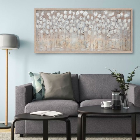 quadro dipinto a mano su tela 65x150cm Tulipani bianchi cornice z442 Promozione